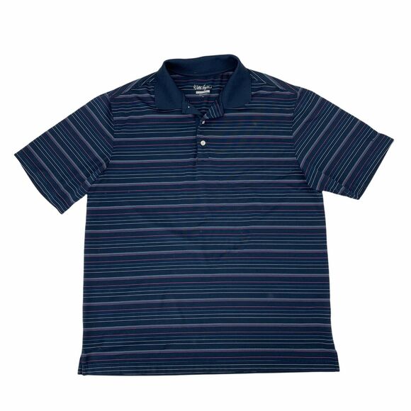 Walter Hagen Golf Polo Shirt Men's Size L Navy Blue Striped Short Sleeve Stretch - Picture 1 of 8